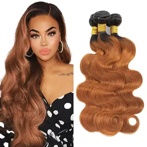 (1 pcs, 28 inch) 1B/30 Human Hair Bundles Body Wave Human Hair Bundles Ombre Brown Body Wave Bundles Brazilian Virgin Human Hair Weave Bundles 100% Unprocessed Body Wave Human Hair Extensions hair extensions