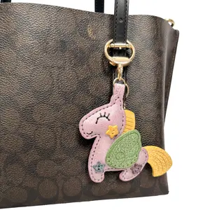Pegasus Bag Charm Handmade Multicolor Waxed Cowhide Leather Hand Saddle Stitched Vintage Leather Purse Pendant With Natural Frosted Distressed Texture, Color-Changing Leather Accessory For Handbag And Keychain As Cute Women Gift