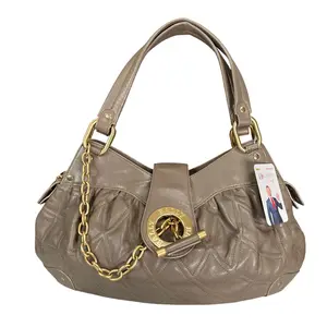 Pre-owned BALLY Leather Shoulder Bags Italy Moreen T Quilted Taupe Toggle Hobo Brushed Brass Shoulder Purse