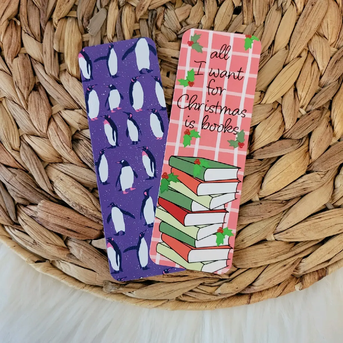 Christmas Bookmarks - All I Want for Christmas is Books and Winter Penguins Designs