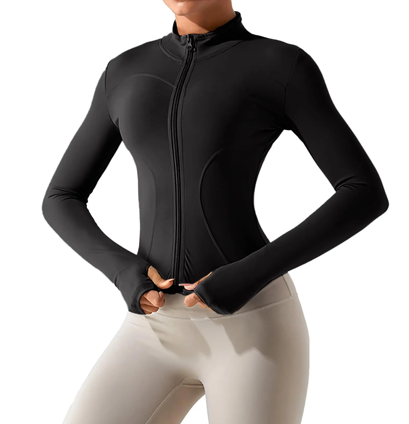 Women's Lightweight Zip-Up Yoga Jacket - Short Fitted Workout Top for Running, Slim Casual Athletic Wear