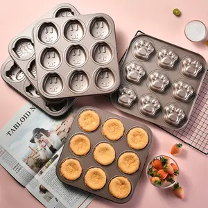 Non-Stick Animal Cartoon Baking Pan, 9-Cavity Cake Mold, Carbon Steel Rabbit Pig Shell Bear Claw Cavities, Durable & Easy Clean Design