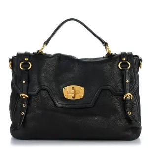Pre-owned miumiu leather Tote Bags Cervo East West Flap Satchel Nero Black J0025