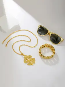 3pcs Rich Man Set Includes Bracelet Necklace Glasses, Perfect for Festivals Parties Music Festivals, Birthday Gift Party Costume