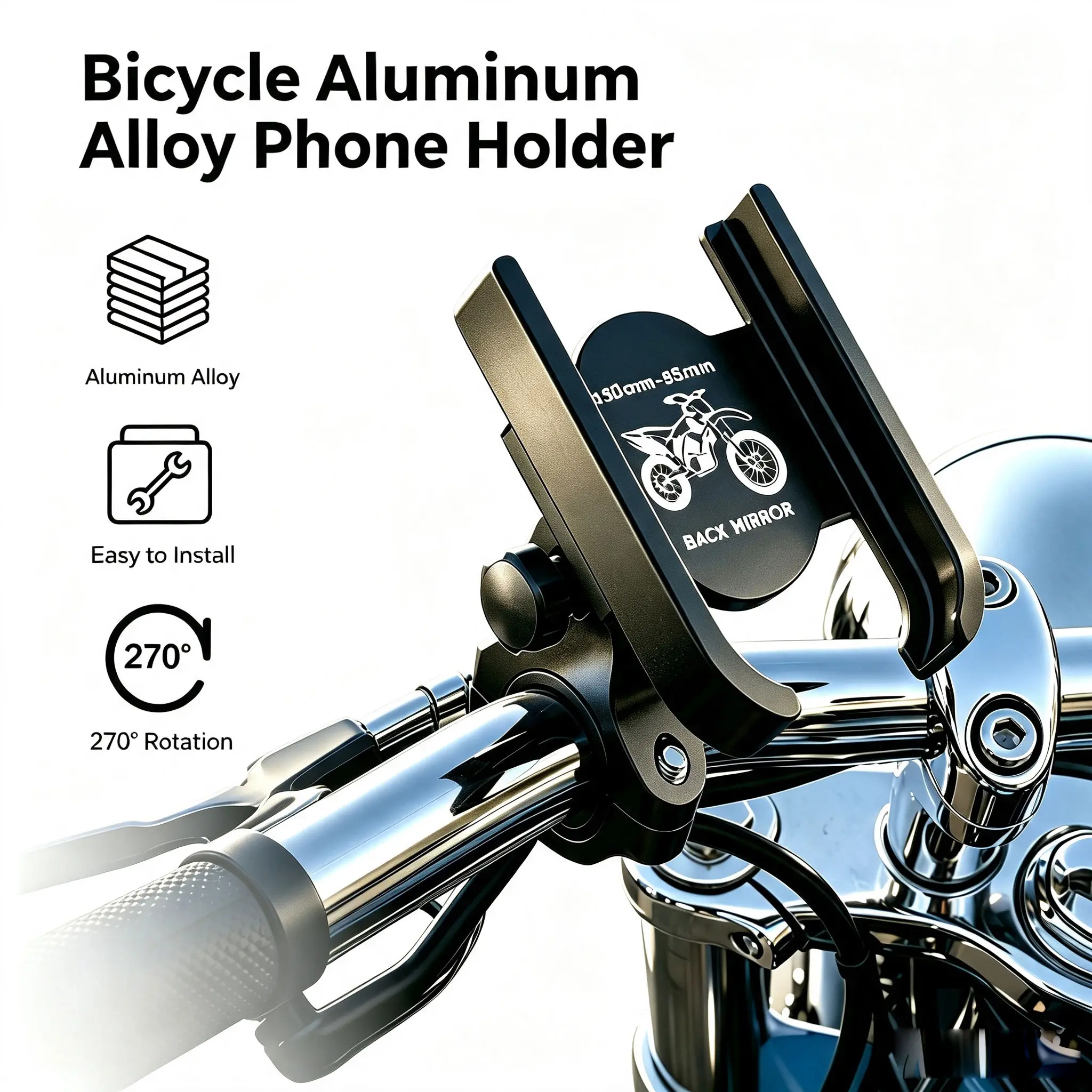 Aluminum Alloy Bicycle Phone Holder, 360 Degree Rotation Universal Bike Phone Mount, Adjustable Size Cell Phone Bracket Fit for 4-6.8 Inch Smartphones