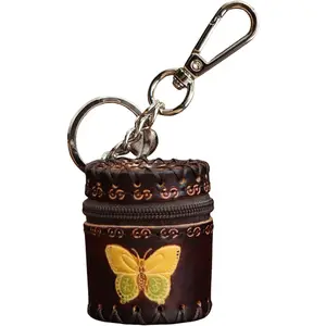 mini leather bucket bag pendant  box  classification storage box change storage bag personalized bag pendant(brown)