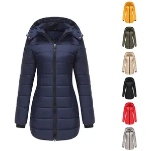 BIGWIG women's autumn and winter long warm parka, detachable hood, windproof and warm down jacket, autumn and winter warm cotton jacket, windproof and waterproof jacket, windproof and waterproof jacket, mid-length slim warm hooded cotton jacket