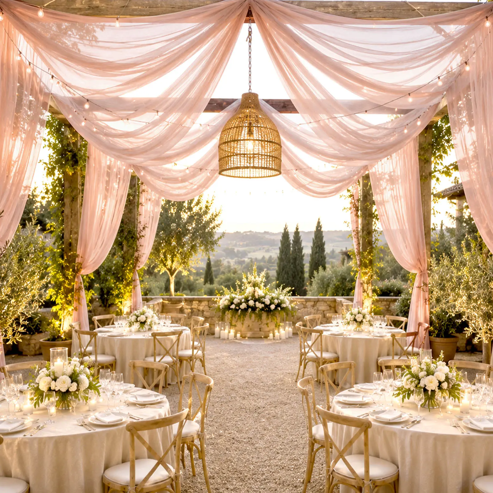 Sheer Ceiling Drape – 10ft x 32ft Blush Extra Long Drapery Panel for Wedding Canopy, Backdrop & Reception Décor