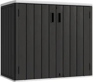 KINYING 37 Cu.ft Lockable Outdoor Horizontal Resin Storage Shed - Waterproof Cabinet for Lawn Mower, Garden Tools, Patio Furniture (Black)