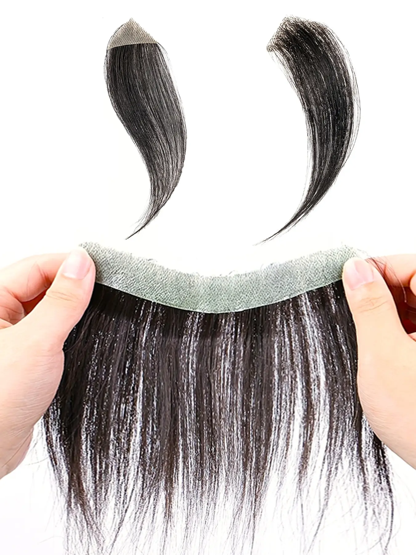 1pack/3pcs, 1pc Frontal Hairline & 2pcs Triangular Sideburns Toupee, Invisible Pu Base 100% Real Human Hair, 6-inch Straight Hair Extensions, 1b# Color, Hairline Enhancement, Premium Human Hair