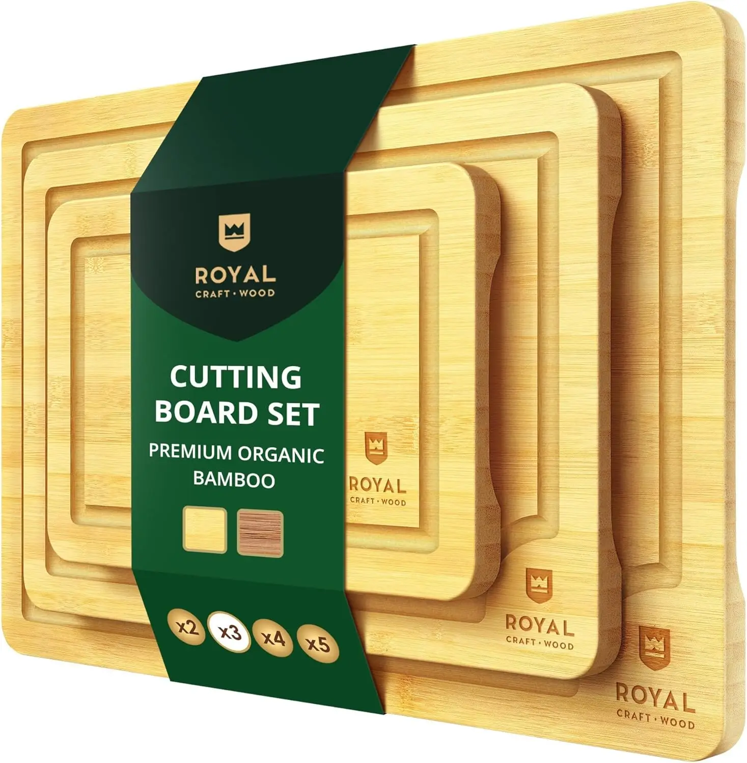 Royal Craft Wood Organic Cutting Board Set of 3 for Kitchen Cooking & Serving Ba...