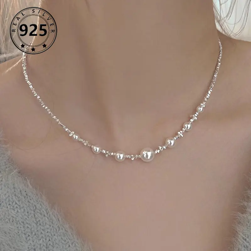 S925 Sterling Silver Delicate Chic Pearl Choker Necklace - Luxury Unique Design, Elegant Clavicle Chain, Versatile Retro Style - Perfect Gift for Proposal, Wedding Anniversary, Classic Style Lovers
