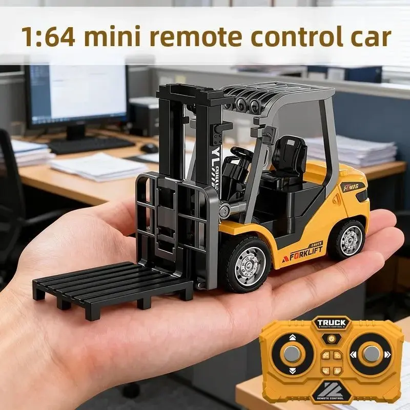 1:64 Scale Remote Control Forklift Truck with Trailer, RC Controlled, Remote Control Trucks, Alloy Material, Portable Design, Ideal Gift for Kids, Engineering Toy