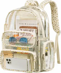 Clear Backpack Heavy Duty Transparent Bag 17" See Through BookBag for Women Men Adults Work Festival  Travel