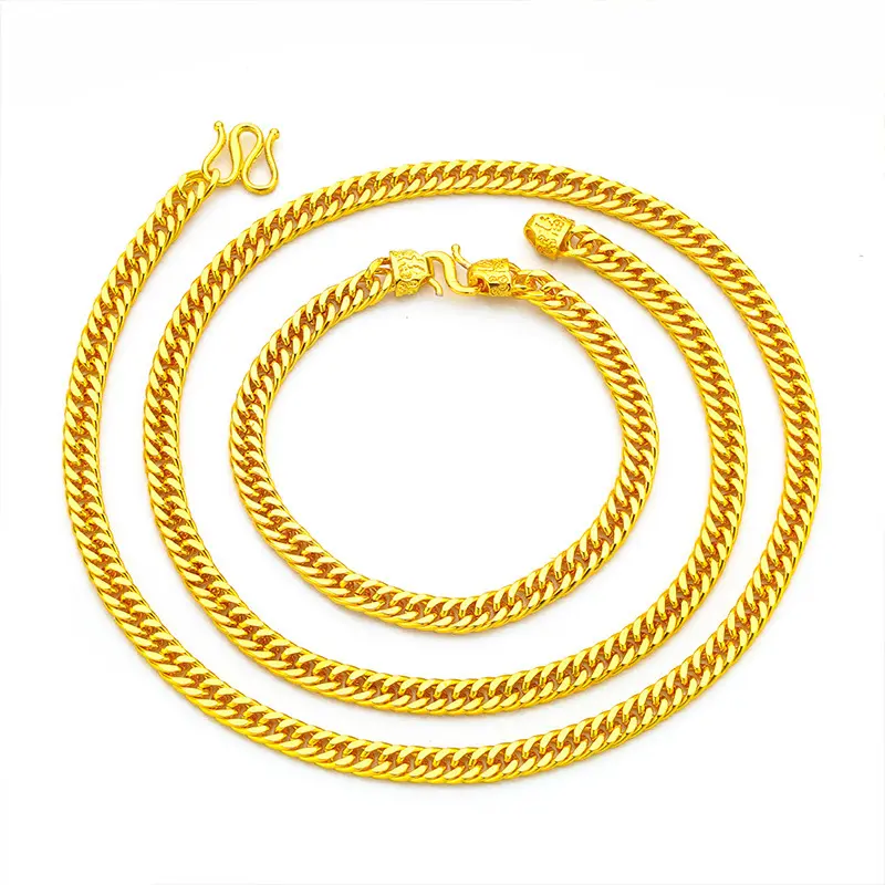 Unisex Retro Hip Hop Jewelry Set, 6mm Gold-Plated Copper Alloy Chains with 19cm S-Buckle Bracelet & 60cm Necklace, Father's Day Gift, Gold Bracelets Set, 6 Mm Wide S-Buckle Bracelet