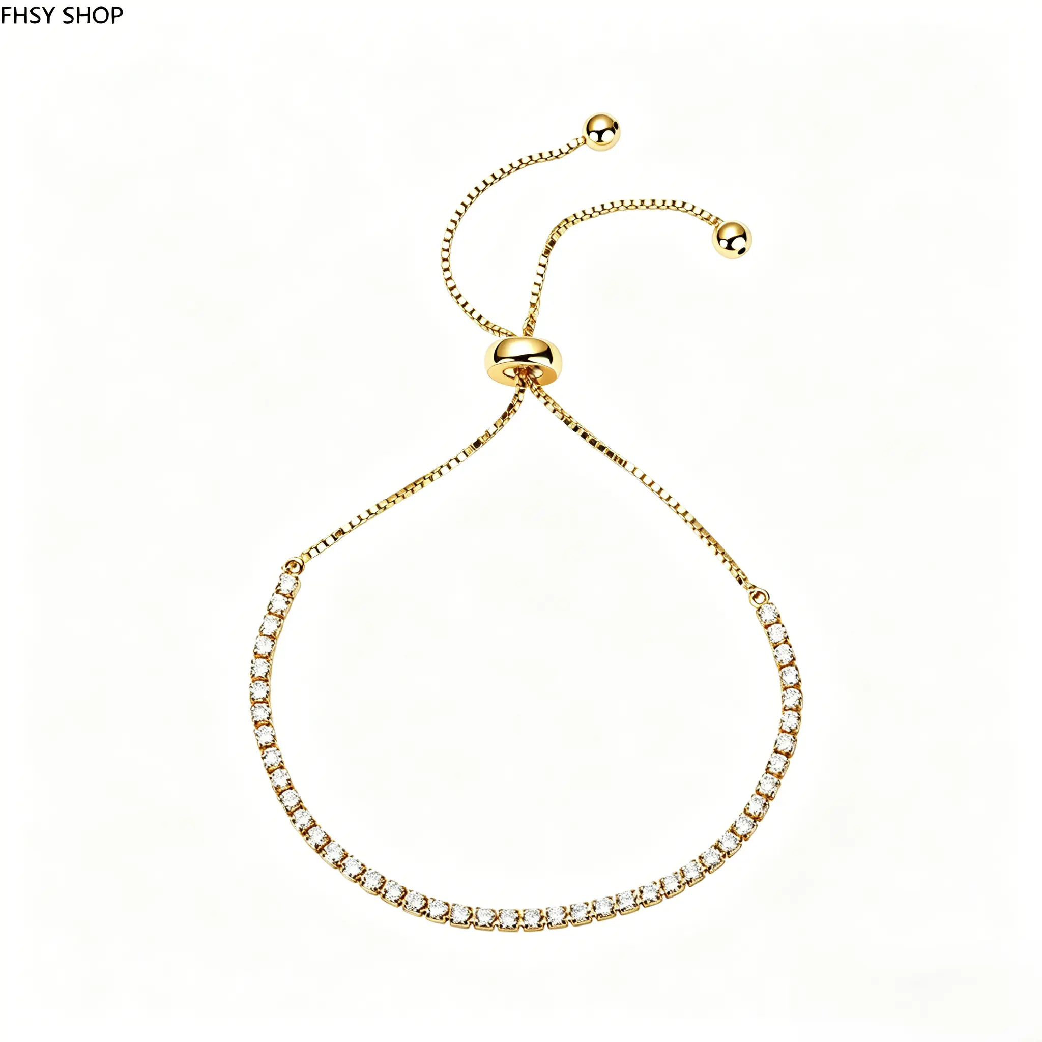 FHSY SHOP 14K Gold Plated Adjustable Tennis Bracelet Cubic Zirconia Bolo Bracelet for Women, Everyday Wear, and Minimalist Luxury