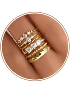 Gold Rings for Women Non Tarnish 14k Gold Plated Stackable Rings, Dainty Cubic Zirconia Thin Thumb Ring Set Size 6-10, Trendy Promise Wedding Bands Engagement Rings