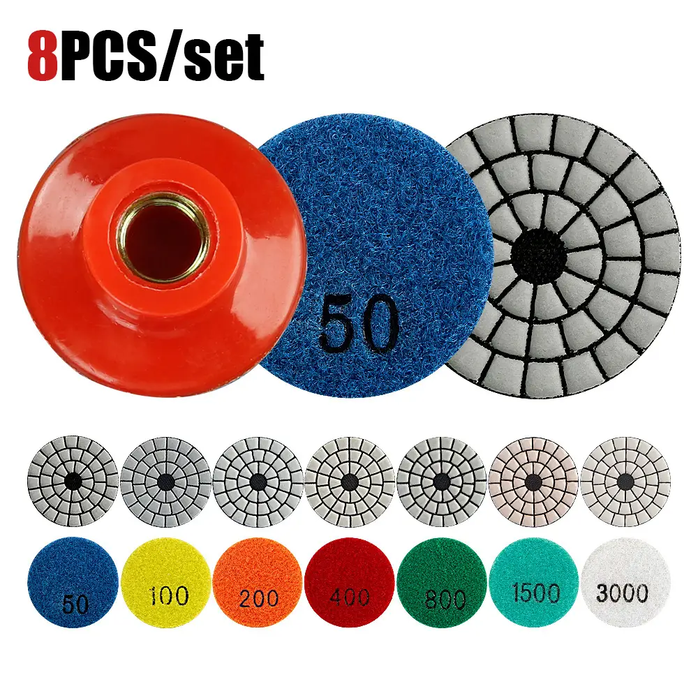 LOZLIN 8PCS 2" Diamond Dry Grinding Pads - 50-3000 Grit Abrasive Sheets for Marble Granite & Stone Polishing & Restoration Tools