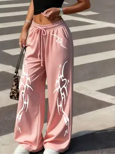 Street Dance Print Sweatpants, Elastic Waist Running Pants, Drawstring Cuff Joggers, Sporty Casual Wear for Men and Women, Wide Sweatpants