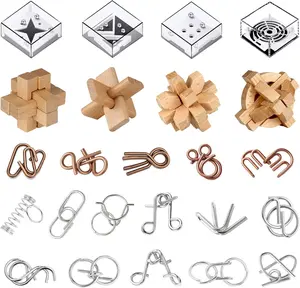24 Pack Brain Teaser Puzzle Set, Metal & Wooden Puzzles with Balance Challenges, IQ Logic Games and Mind Teaser Toys Party Favors Return Gifts for Kids Teens and Adults