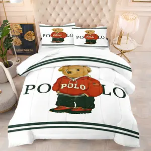 Cute Cartoon Teddy Bear Comforter Set,Theme Bedding Set with Pillowcases, Kids & Young Adults Bedroom Decor, Includes 1 Quilt and 1-2 Pillows