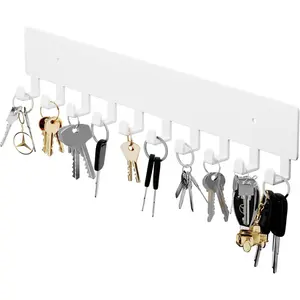 Key Holder for Wall, Key Hooks with 10 Hooks, Wall Mounted Key Holder for Hallway, Self Adhesive Key Rack(White)