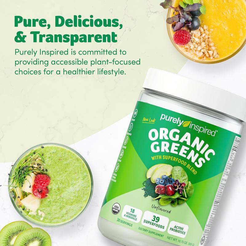 Organic Greens Powder Superfood Smoothie Mix, Unflavored (30 Servings) - Super Greens with Probiotics, Spirulina & Chlorella for Gut & Digestive Health - Vegan