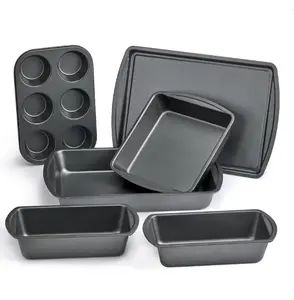 6 Piece Non-Stick Bakeware Sets, Easy for Release and Clean up, Carbon Steel, Gray Baked Baking Pan