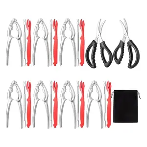 24 pcs Crab Crackers and Seafood Tool Set - Includes Crab Crackers, Lobster Sheller, Crab Leg Fork, and Seafood Scissors, paired with a black storage bag, for lobster, crab leg, and seafood feasts