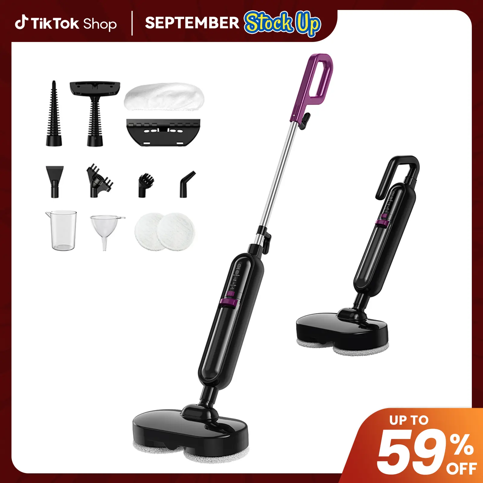 [BackToSchool] EM-519 Lightweight Multi Surface Steam Mop & Steam Machine, 10-in-1 Antibacterial Household Cleaner, 3 Adjustable Levels, Fast Heat-Up, Grease/Grime Removal, for Kitchen Surfaces, with Customer Service