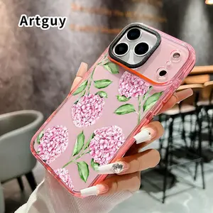 Soft Phone Case for iPhone 17 16 Pro Max 15 Plus 14 13 12 11 Air Blushing Hydrangea Dream Anti-Yellowing Shockproof ultra-thin Silicone Crystal Cover