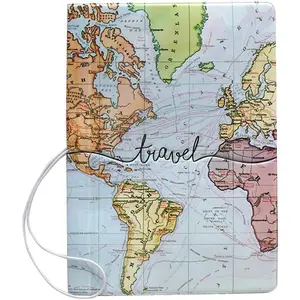 Men Women Thin Passport Holder World Map Leather Cover (World Map)