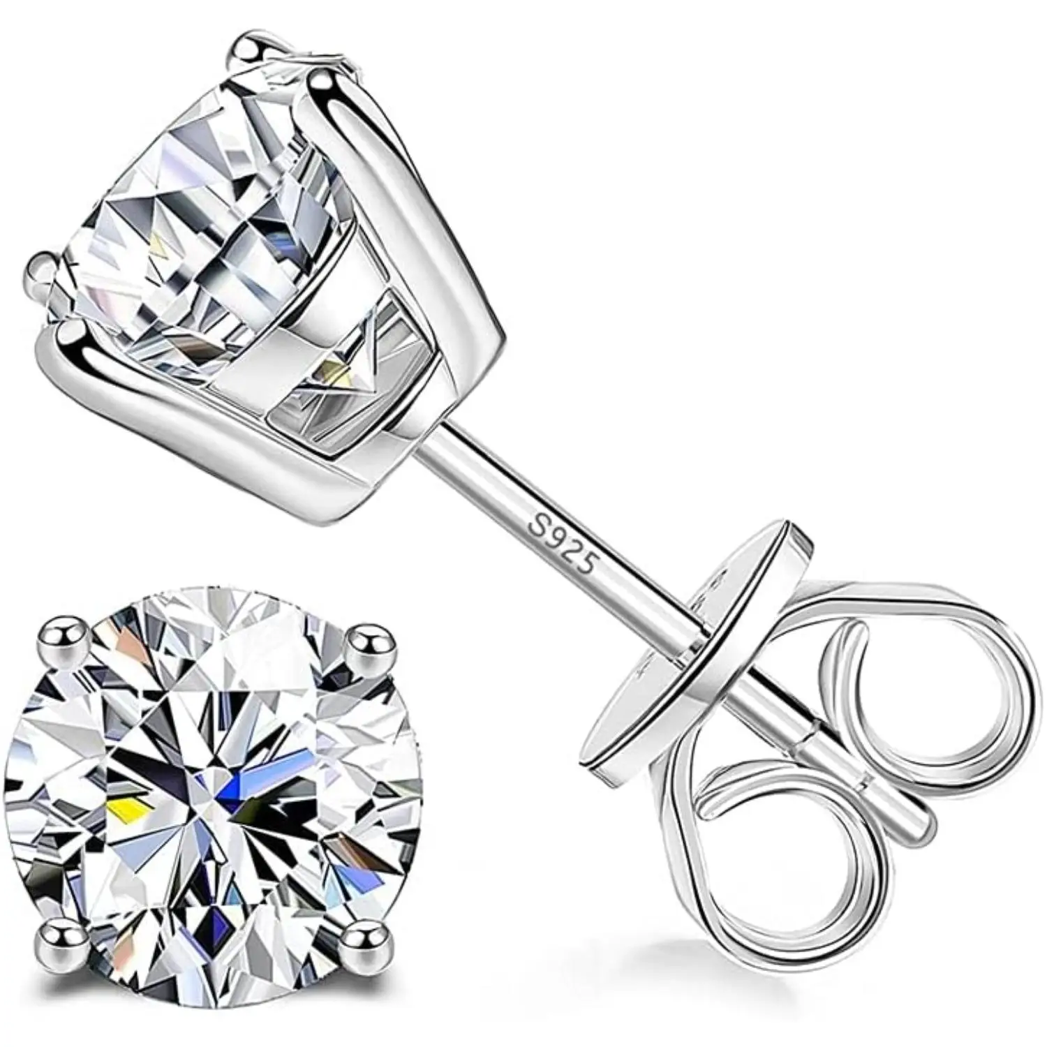 【Unisex earing】Fansilver Cubic Zirconia Stud Earrings for Women Men Round Earrings for Sensitive Ear Daily