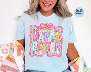 Comfort Colors Preppy Happy Easter Shirt Girls Easter Shirts
