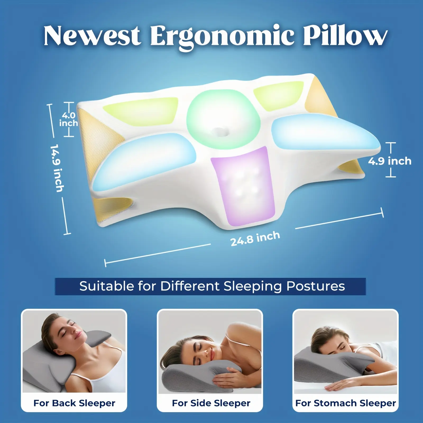Cervical Neck Pillow, Odorless Contour Memory Foam Pillows with Cooling Pillowcase Cozy Sleeping, Ergonomic Bed Pillows for Side Back Stomach Sleepers