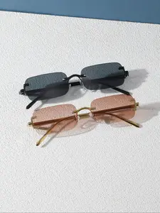 Unisex Simple Style Sunglasses, Trendy Casual Thin Rimless Sunglasses for Everyday Use, Fashion Accessories for Outdoor Activities, Trendy Beach Eyewear
