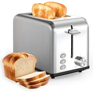 2-Slice Compact Stainless Steel Kitchen Toaster with Extra Wide Slot, Removable Crumb Tray, 6 Adjustable Shade Settings, Bagel Mode, Defrost Function, Cancel Function, User-Friendly Buttons, Stable & Even Heating, Approx. 11x6in, Ideal for Bread & Waffles