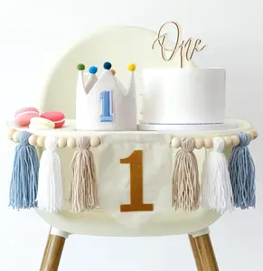 First Birthday Decorations for Boy Blue High Chair Banner 1st Birthday Crown Cake Topper One Year Old Birthday Decoration