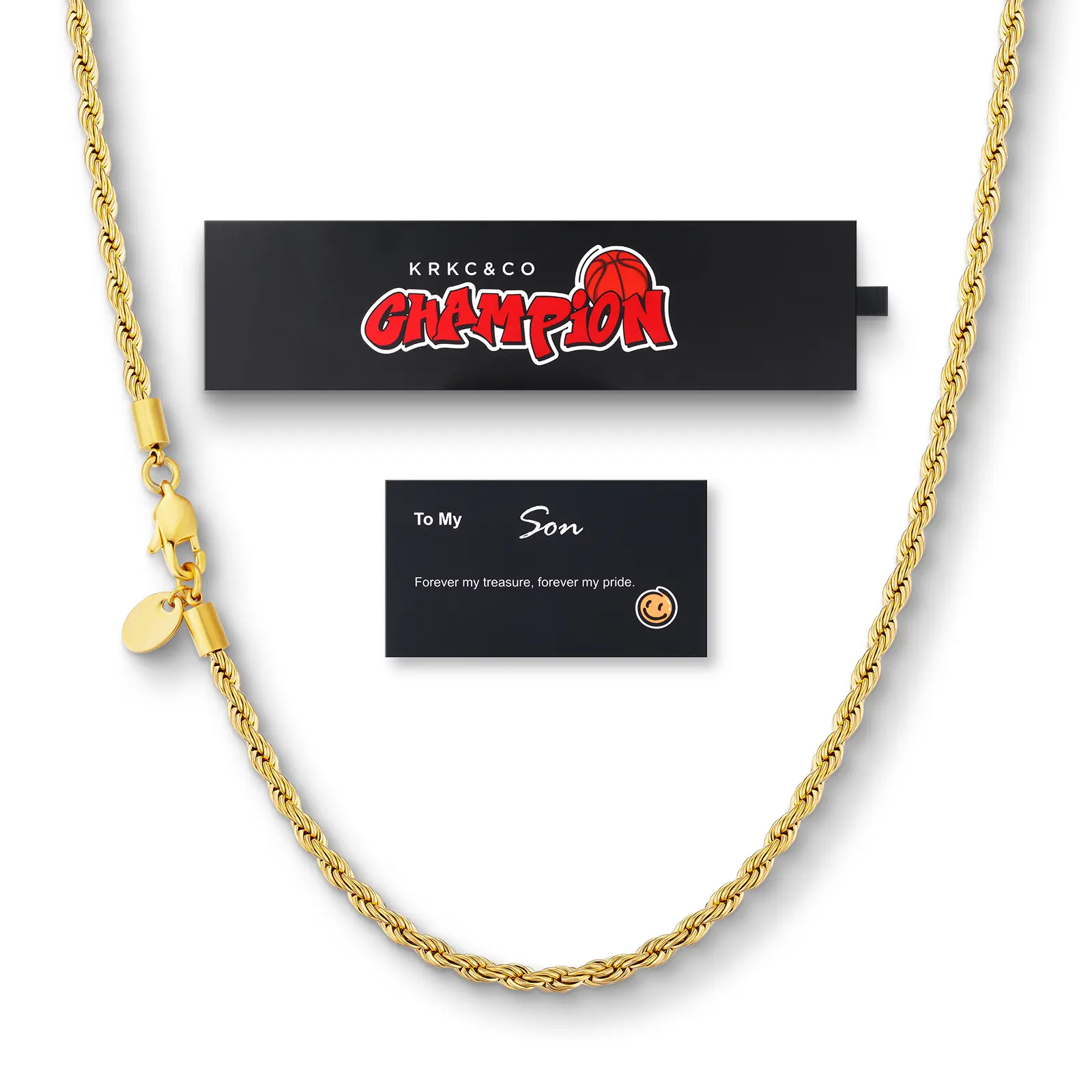 KRKC&CO Rope Chain Necklaces for Men, 18K / White Gold Plated Link Chains, 316L Stainless Steel, Durable, Hypoallergenic Jewelry, Stylish Packaging with Gift Box & Card on Birthday, 3mm 16-26in