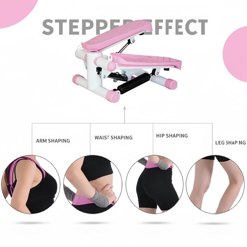 Mini Stepper with Resistance Band, Home Stepper for Full Body Workout with LCD Display Pink