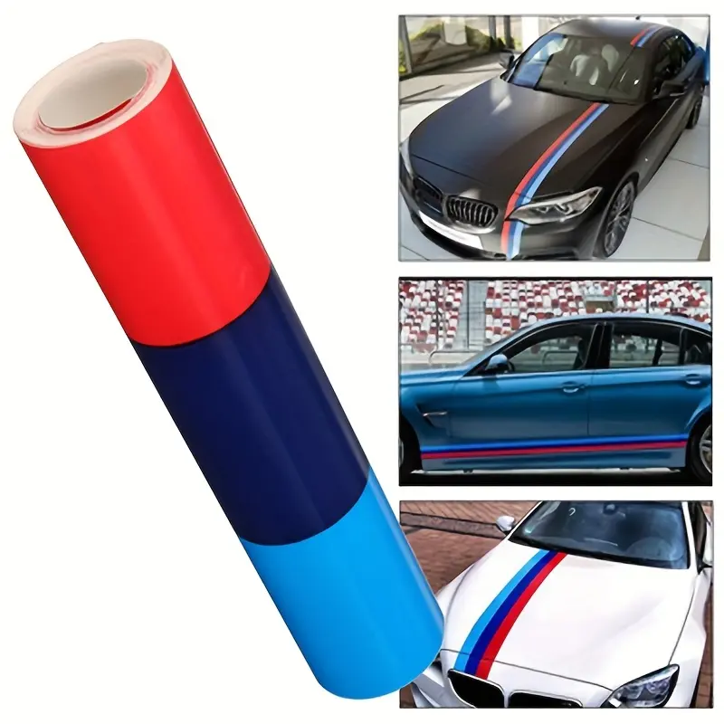 Bossnice 1m Car Sticker M Color Stripes Rally Side Hood Racing Motorsport Vinyl Decal Sticker Strip Bumper Engine Cover For BMW