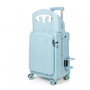 20-Inch Sky Blue Anti-Shock Burden-Reducing Durability Carry-On Luggage, 360° Spinner Casters, TSA Lock, Dry-Wet Separation, Spacious Parent-Child Trolley for Mom & Kids Travel, 20-Inch Carry-On Luggage