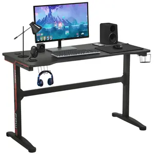 FDW 47 Inch Modern Gaming Desk with Headphone Hook & Cup Holder for Adults Teens Ergonomic Racing Style Table Workstation Black