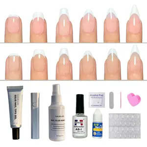 7-in-1 French Tip Nail Starter Kit with 3W UV Lamp - Choose from 6 Nude & Pink Styles Includes Solid Gel Glue & Remover Complete DIY Nail Art Tools for Beginners Perfect Girls Gift Set