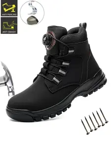 Steel Toe Boots for Men Work Boots Rotary Buckle Anti-smash Anti-Punctur Mens Safety Boot Slip Resistant Nonslip Work Shoes Comfortable Indestructible Shoes Construction Boot Footwear for Warehouse Industry