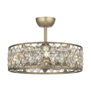 25" Modern Crystal Fandelier, Downrod Mount Ceiling Fan with LED Light & Remote Control