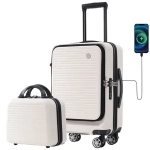 20 Inch ABS Hard Shell Spinner Luggage Set with Front Pocket and USB Port, 1 Portable Carrying Case,TSA Lock Spinner Suitcase Set,Lightweight Hardside Spinner Luggage Set,luggage safety