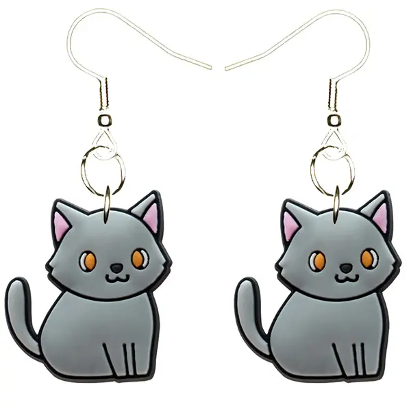 Kitty Cat Earrings Hypoallergenic Silver Plated Fishhooks Yazzle Dazzle Meow Purr Siamese Tabby Calico Fur Furry Whiskers Kitten