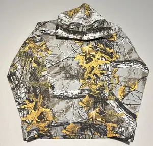 450 GSM Camouflage Woodland Pattern Drop shoulder-=%2= Hoodie=%2= with Yellow Leaves Design for Outdoor Activities--=%2=- trendy=%2=----=%2=- hoodie=%2=--