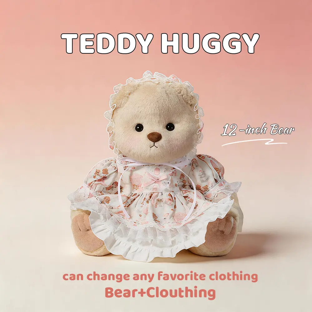 TEDDY HUGGY Cute Teddy Bear Series - Pink Lolita Paired with a Cute Teddy Bear - 12 Inches Tall - Soft Plush Toy with Movable Joints - The Perfect Gift for Any Age.